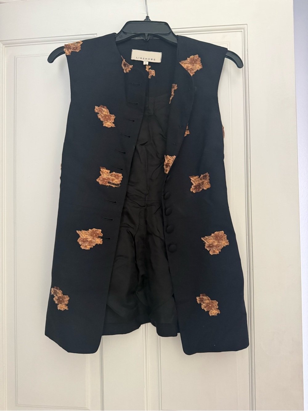 Liberowe Black Vest with Gold Floral Embroidery